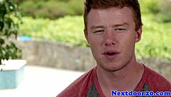 muscular redhead gay hunk feels intense pleasure jerking off