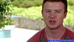 muscular redhead gay hunk feels intense pleasure jerking off
