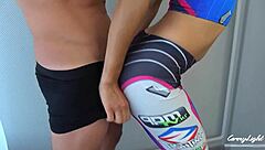 d va cosplay grinding in yoga pants with anal fingering