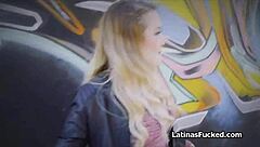 Latina girlfriend sucks outdoors and fucks indoors