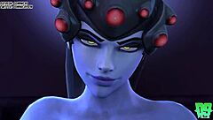 Dva and tracer interact with widowmaker in a game scenario