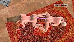 Watch two lesbian girls kiss and fuck with a double dildo.