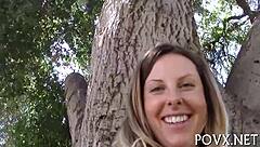 Alluring slut licks erected cock in doggystyle rough fucking with shaved pussy orgasm