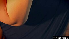 Hot sexy girl smears cream all over her big tits and hairy pussy