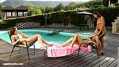 Luka and Daphne go down near pool.