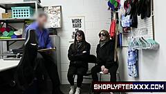 security officer brings girls to backroom for questioning