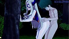 tsuyu asui and mt lady fuck izuku midoriya in intense creampie scene