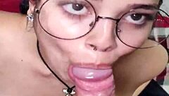 Brunette Babe Deepthroats Big Cock After Shower for Facial