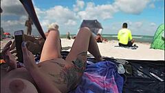 Exhibitionist Wife 511 - Mrs Kiss Gives Us Her Nude Beach Pov View of a Voyeur Jerking Off in Front of Her and Several Other Men Watching