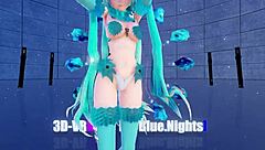 Blue K Nights Cat Fate Cosplay Adult Miku in 3D VR180