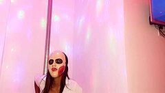 skinny brunette student surprises teacher on halloween with a dance