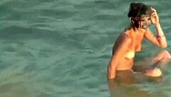 Hot beach couple wanted to swallow but got a messy body cumshot