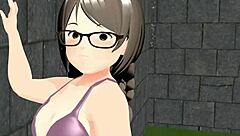 Animation Plump Girl Playing Tennis