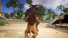 Minotaur fucks lion's ass with rimjob and blowjob before cumming in mouth