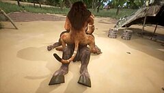 Minotaur fucks lion's ass with rimjob and blowjob before cumming in mouth