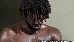 Jock takes big black cock bareback.