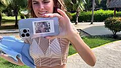 Cute beauty strips in beer pong game backstage