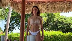 Cute beauty strips in beer pong game backstage