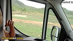 nympho african girlfriend deepthroats white cock after safari