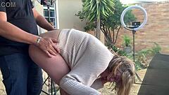 Fucking my friends wife on the patio outside