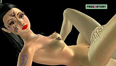 in this animated 3d video, a japanese man breast fucks an indian bhabhi