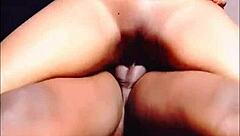 Young African girl rides big cock house boy, rubbing her clit to creampie