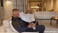 Cleaning lady spills drink, gets throat and pussy slammed hard