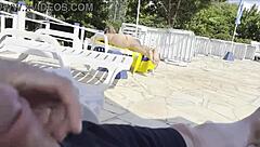 she saw me jerking and helped me cum by the pool?