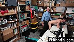 Gay Officer Catches Twink Burglar for Bareback Fucking in Office