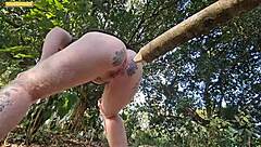 Spread small vagina in public woods