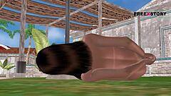 Cute girl in 3D hentai masturbates with cucumber?