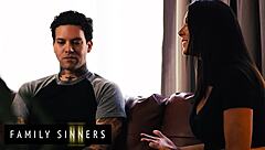 Reagan Foxx Undresses and Pushes Big Tits Against Stepson's Hands?