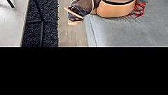 kenia teases in black stockings and red satin dress