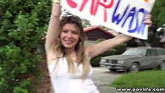 This POV sex with Alice White at the carwash is hot.
