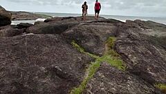 We took the young carioca girl to the beach to fuck with the couple in the woods and they caught us fucking