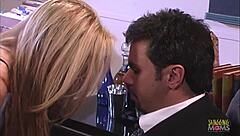 Does this blonde fuck her boss on the couch?