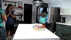 Voluptuous ebony craves gangbang with two big black cocks