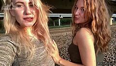 Playful Outdoor Kissing With Tattooed Blonde Classmate