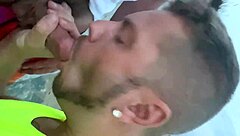 Intense public blowjob on gay beach outdoors
