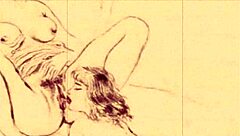 Vintage erotic art depicts antique cartoon scenes