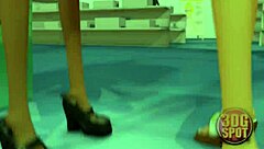 Two busty lesbians try double dildo in public store