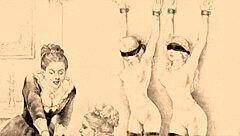 Vintage erotic art depicts antique cartoon scenes