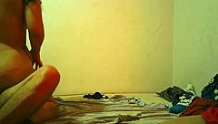 hard sex with friend's colombian girlfriend involves handjob riding shaved pussy cum cock