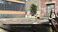 long legs wrap old dude's crotch in anime cosplay