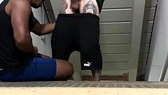 Twink rides monster cock on emergency stairs!