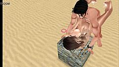 In this anime, a hot girl has interracial sex with big cocks, focusing on ass