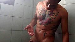 Washing my dick in the shower, gay solo scene.