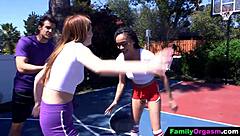Familyorgasm: Basketball game with stepdaughters leads to detailed bedroom activities.