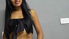 Horny latina enjoys her big dildo