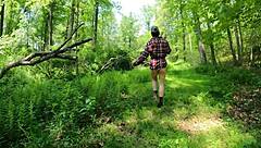 pawg lumberjack strips naked in the forest